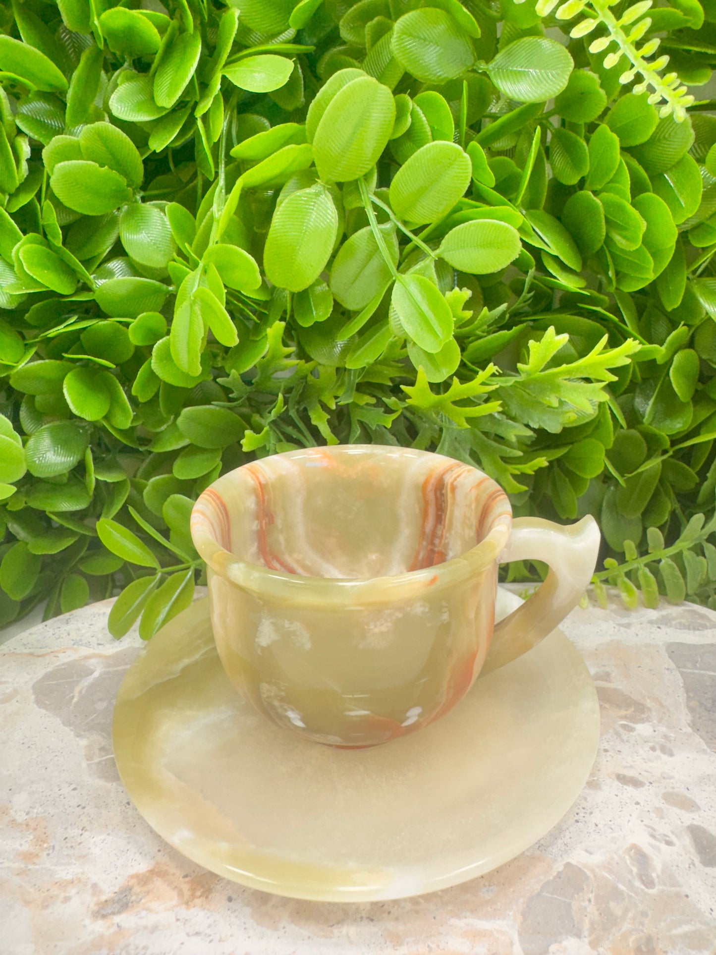 Green Banded Onyx Tea Set 2pce 358g
