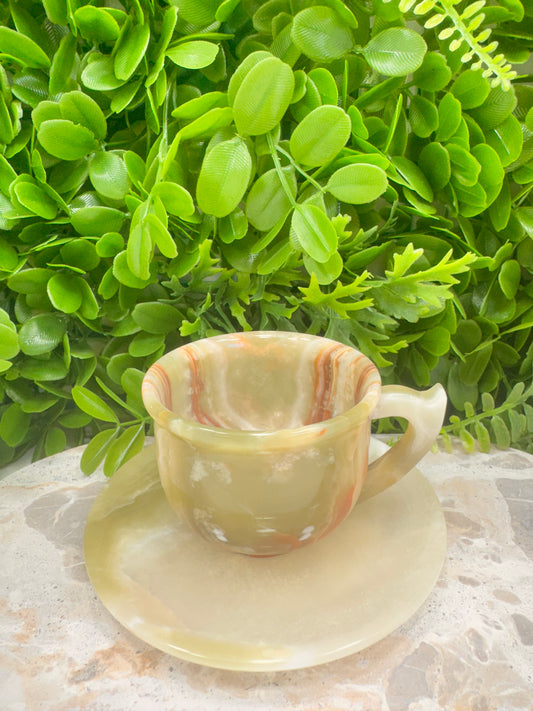 Green Banded Onyx Tea Set 2pce 358g