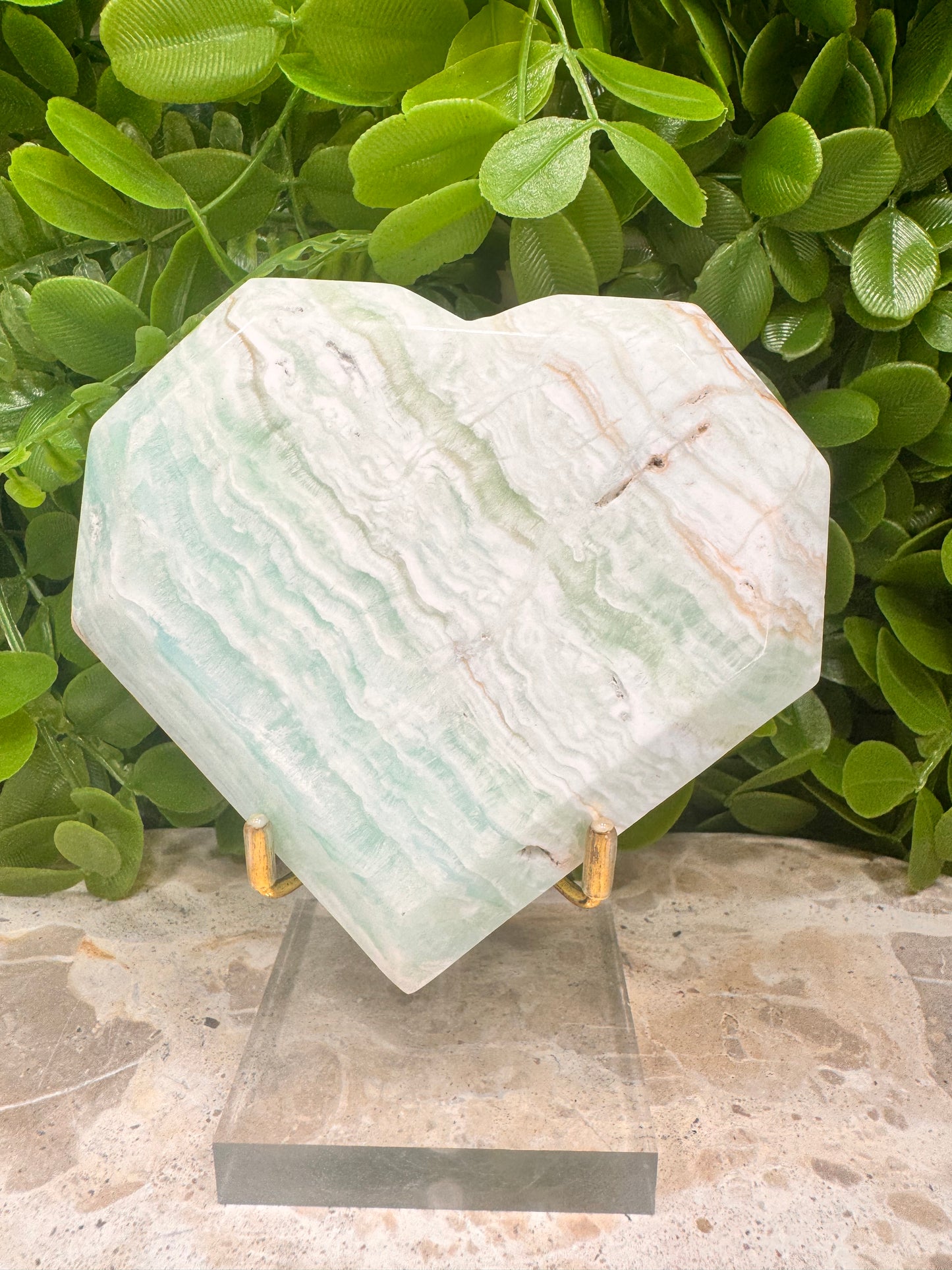 Blue Caribbean Calcite Faceted Heart 434g