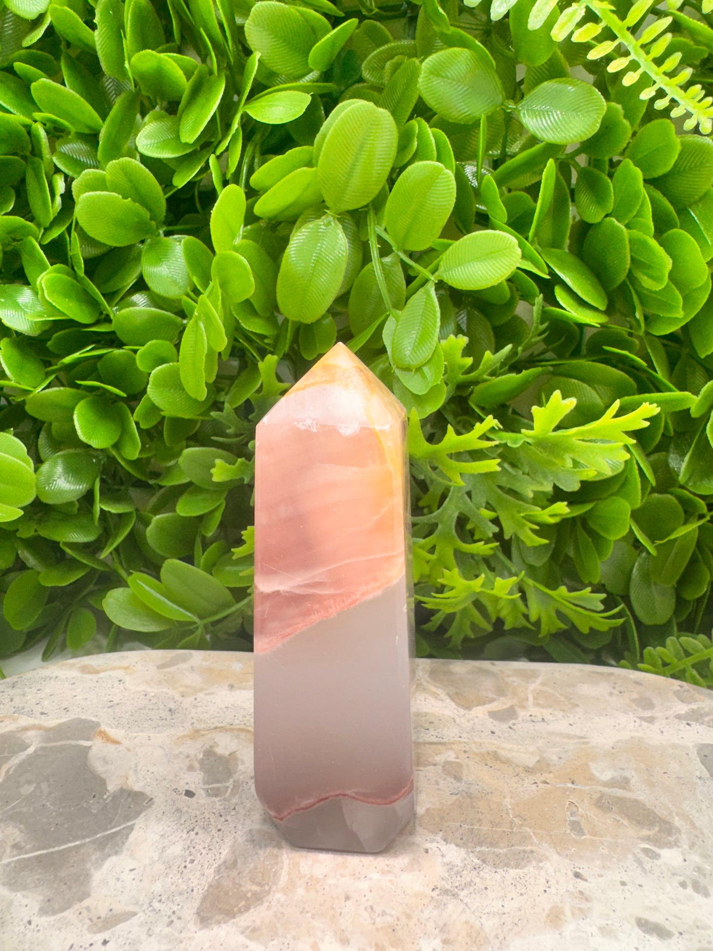Rose Calcite with Agate Tower 292g