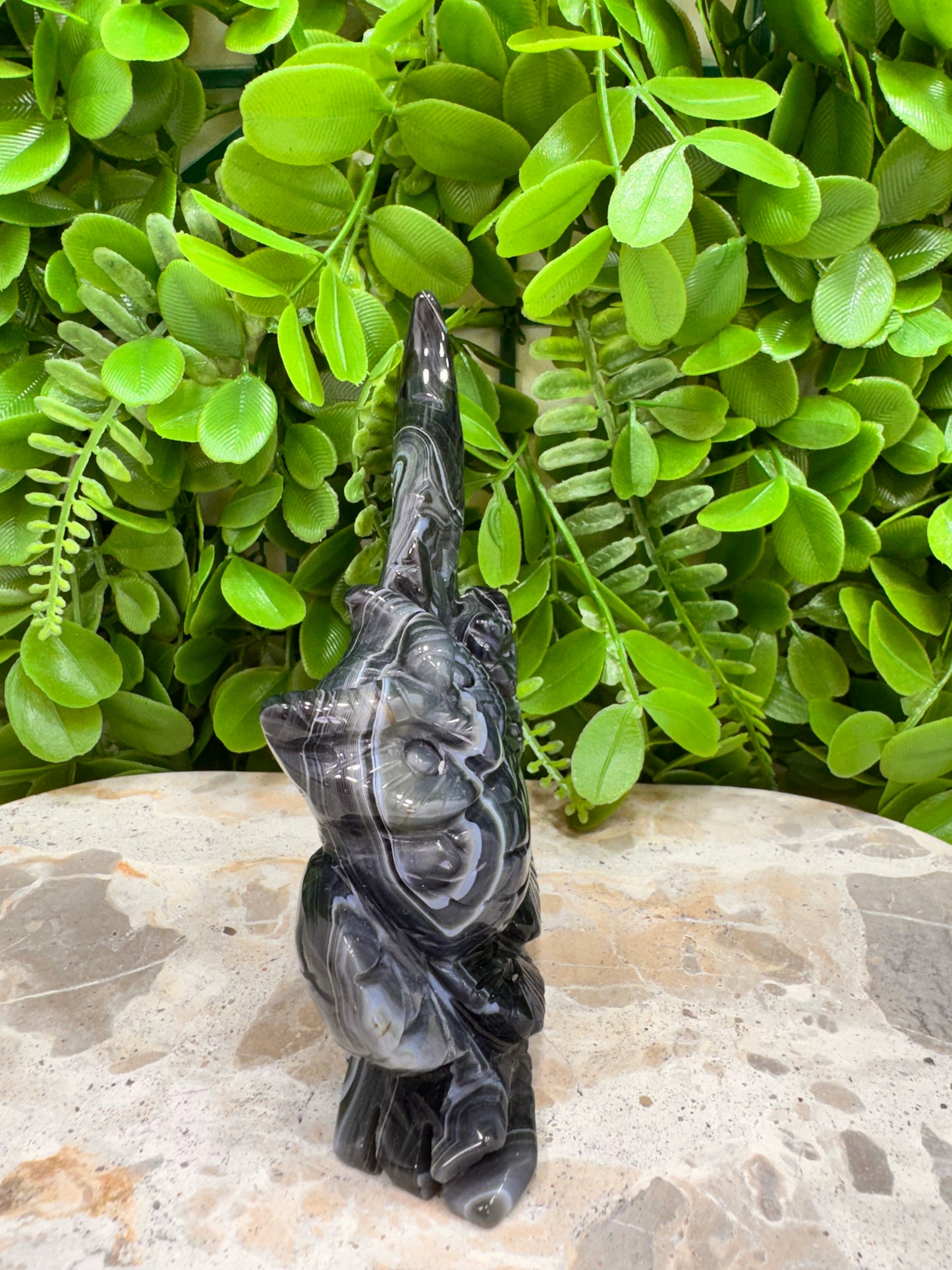 Black Agate Twin Owl Carving 404g
