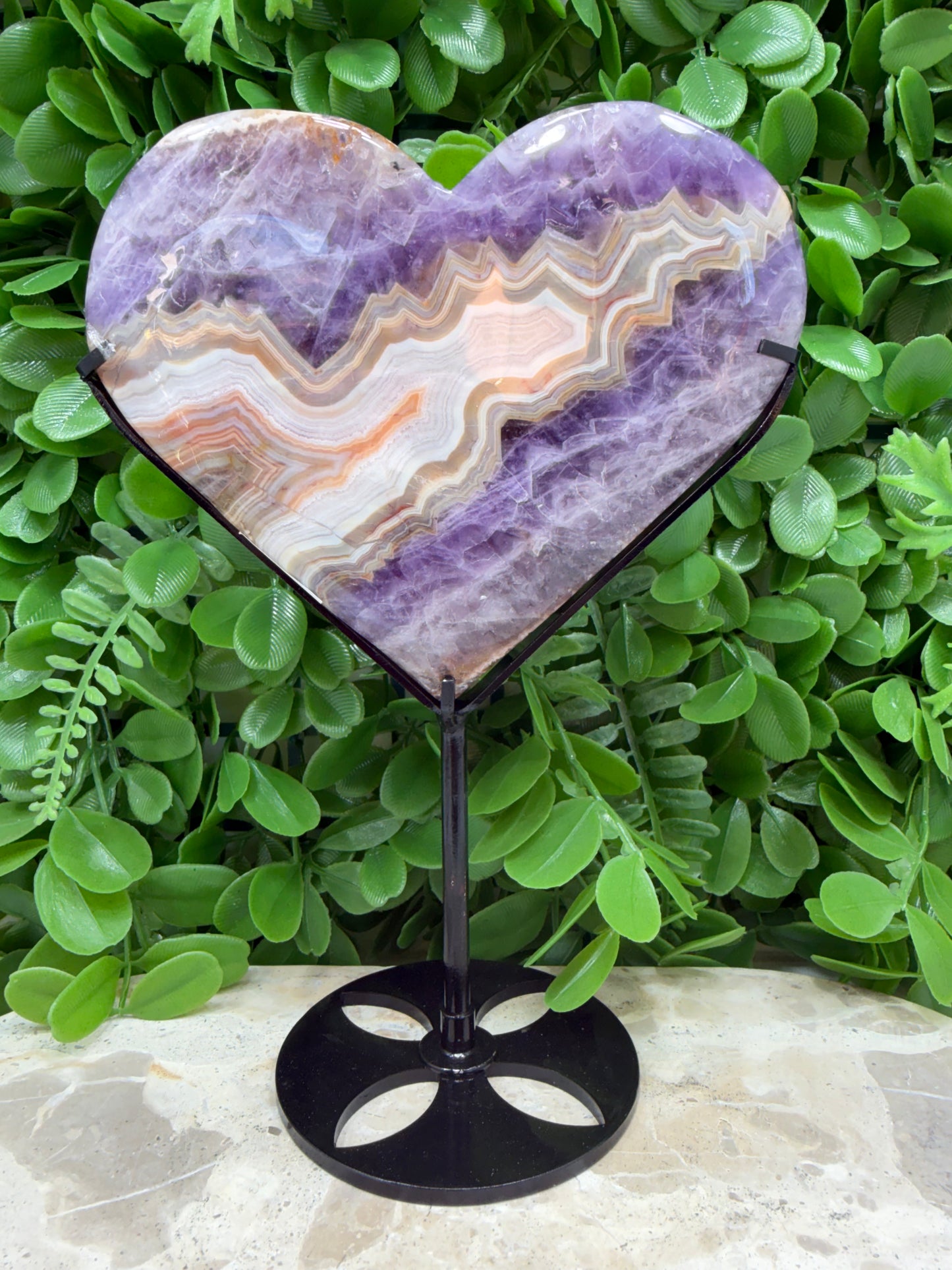 Amethyst Mexican Agate Heart with Stand 478g