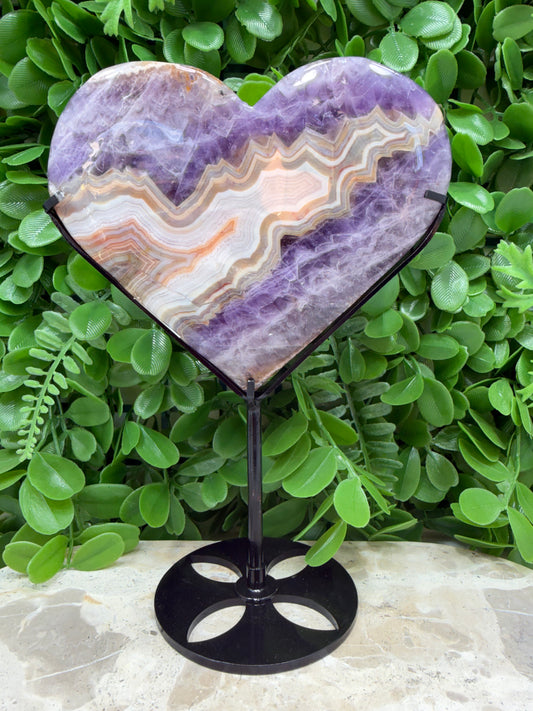 Amethyst Mexican Agate Heart with Stand 478g