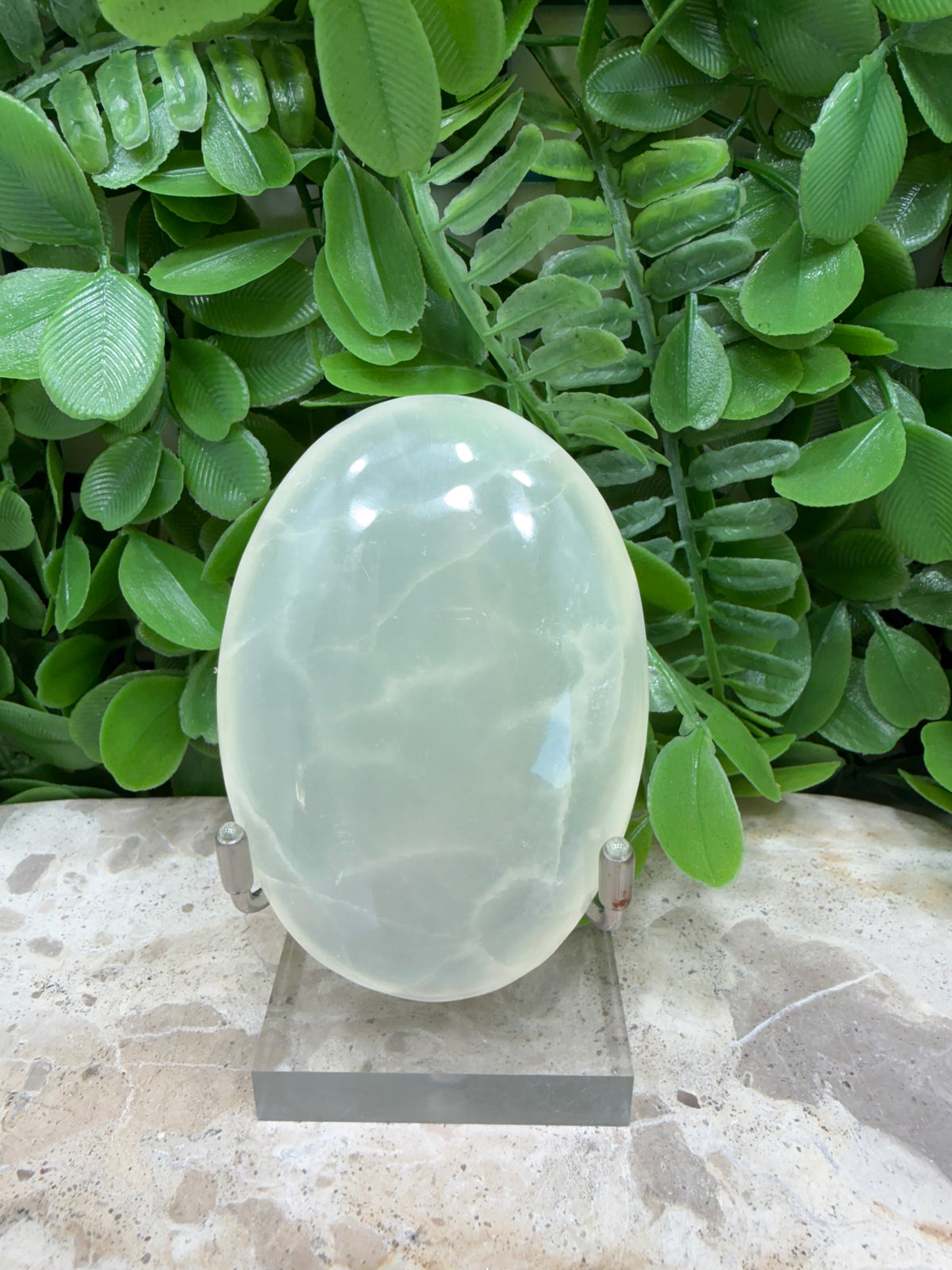 Silky White Calcite Palm stone 162g