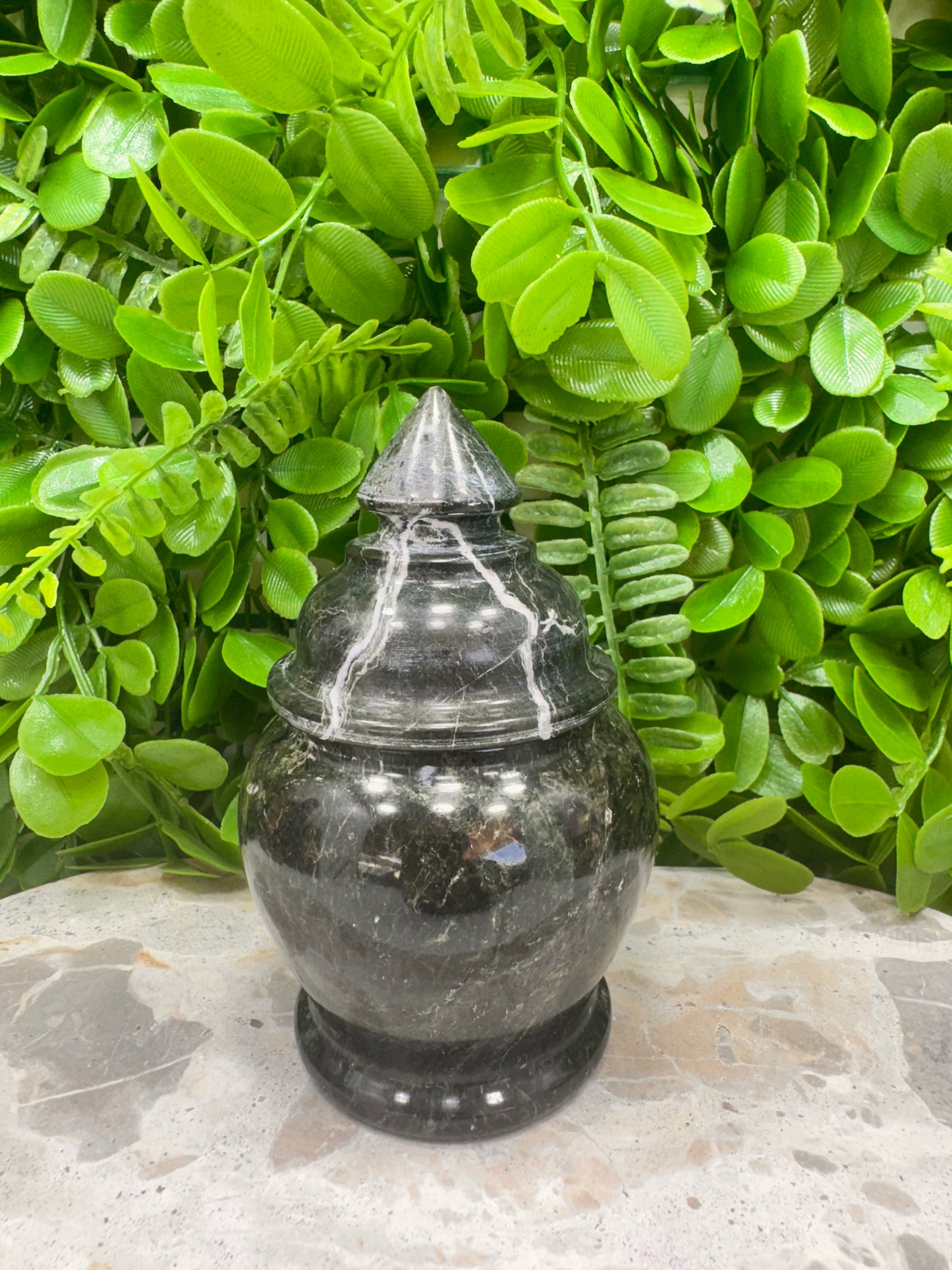 Black Zebra Serpentine Urn 416g