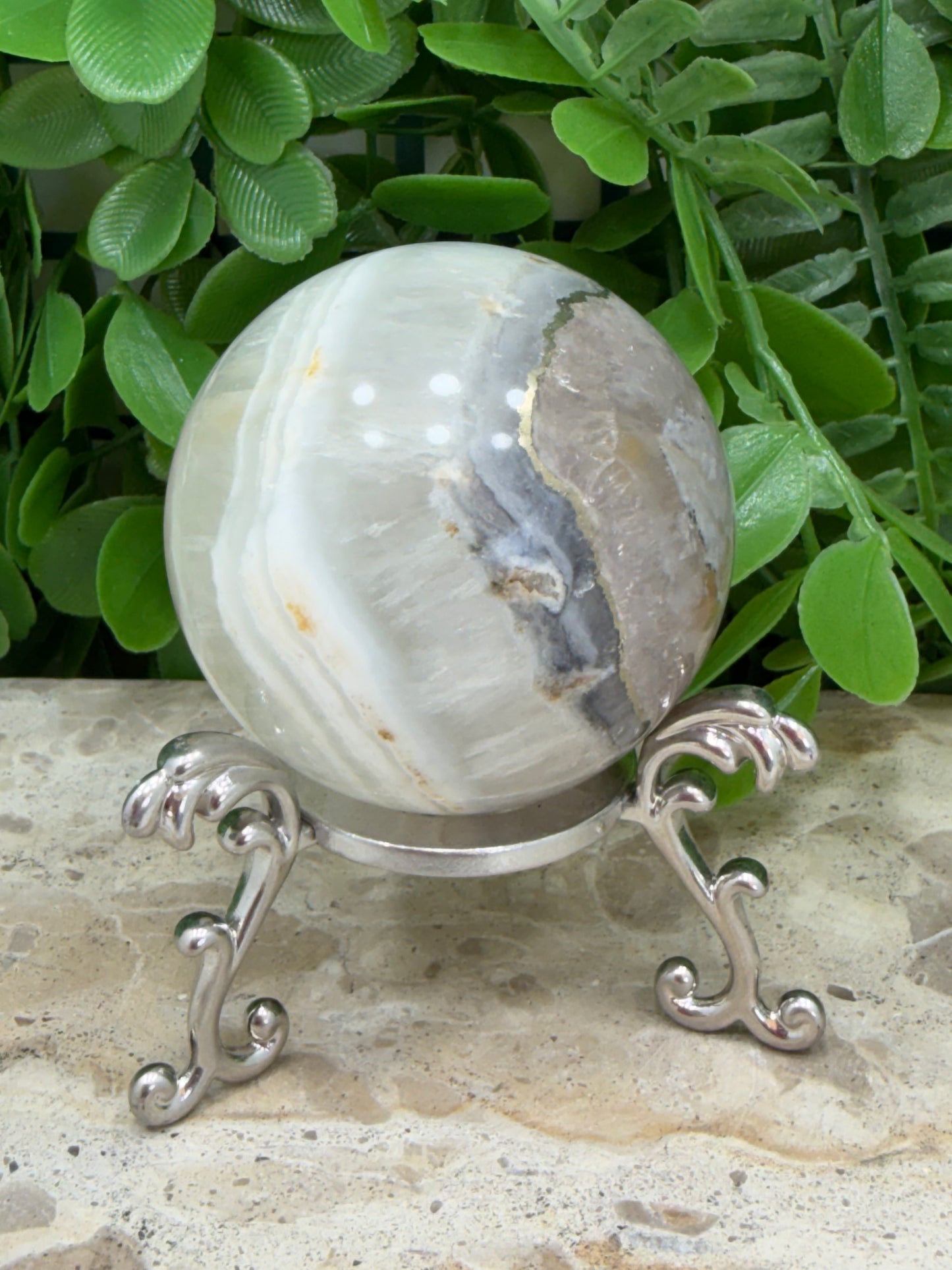 White Fluorite with Pyrite Sphere 292g