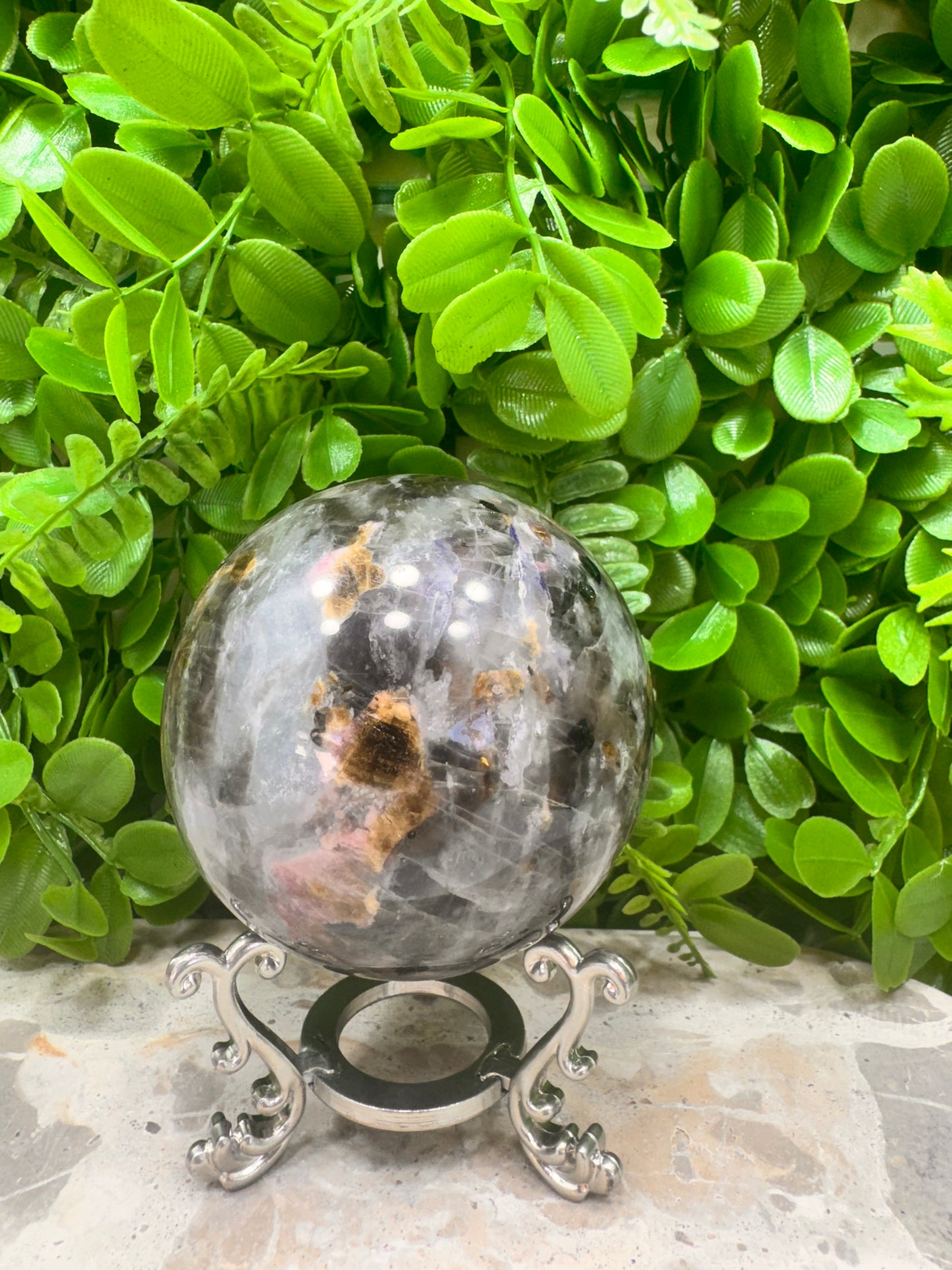 Smokey Quartz/Aquamarine/Tourmaline Sphere 716g