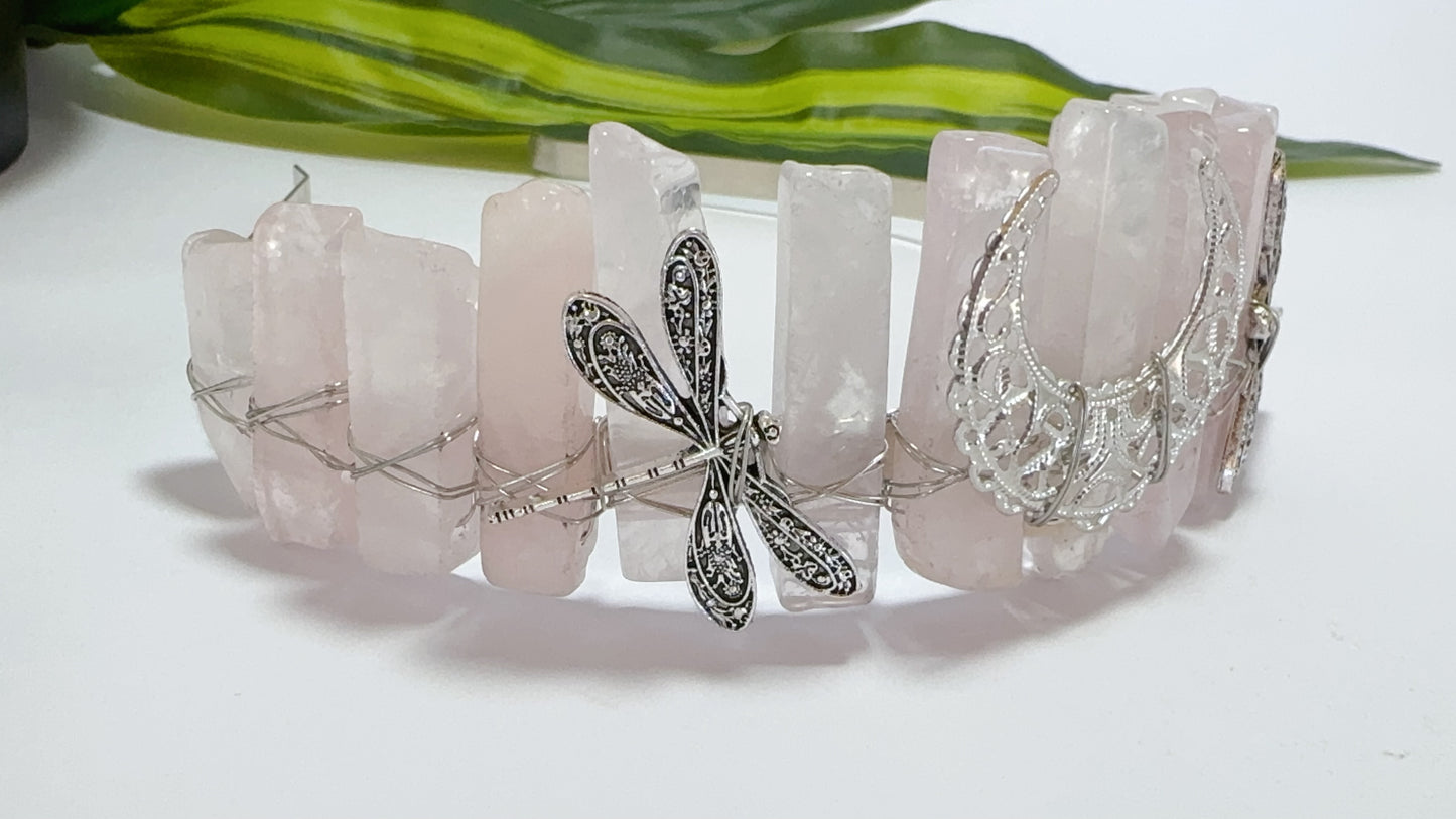 Rose Quartz with Dragonfly and Moon Tiara