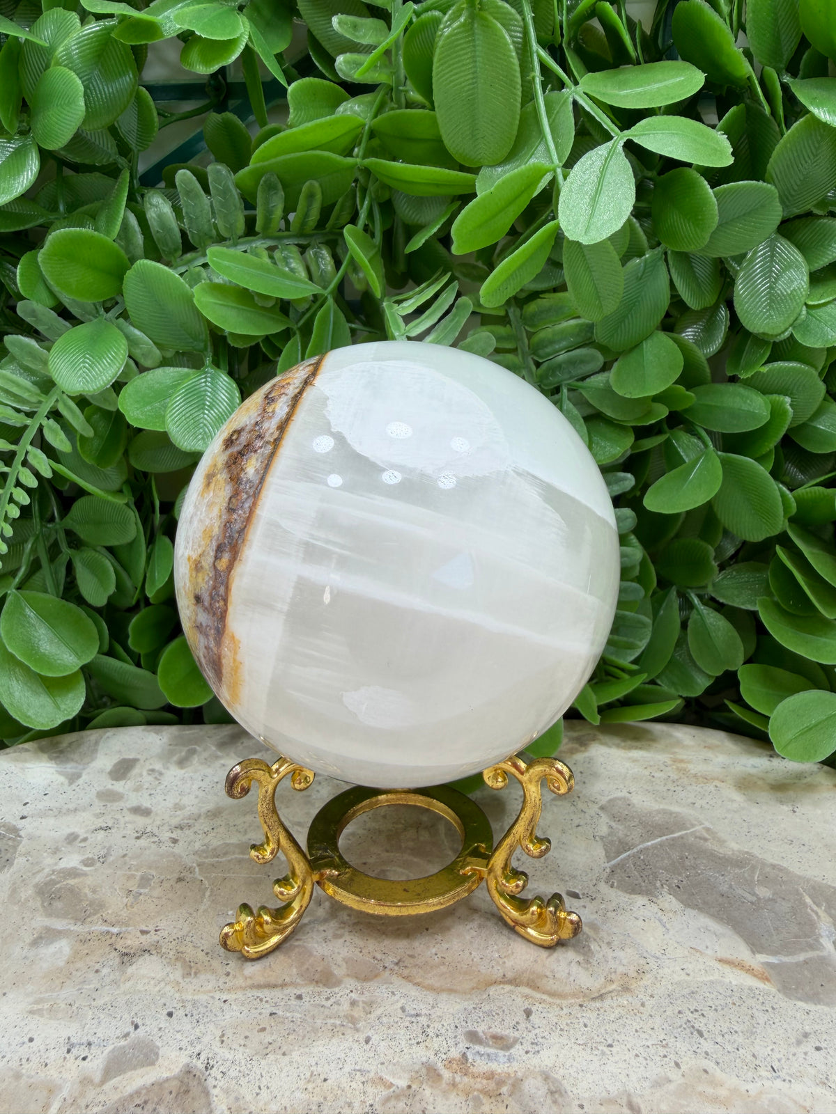 Dendritic Silky white Calcite Sphere 812g