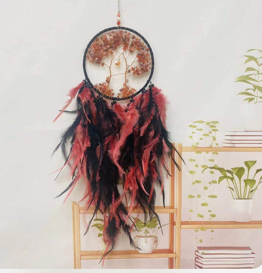 Pink Agate with Black and Dark Pink Feather  Dreamcatcher
