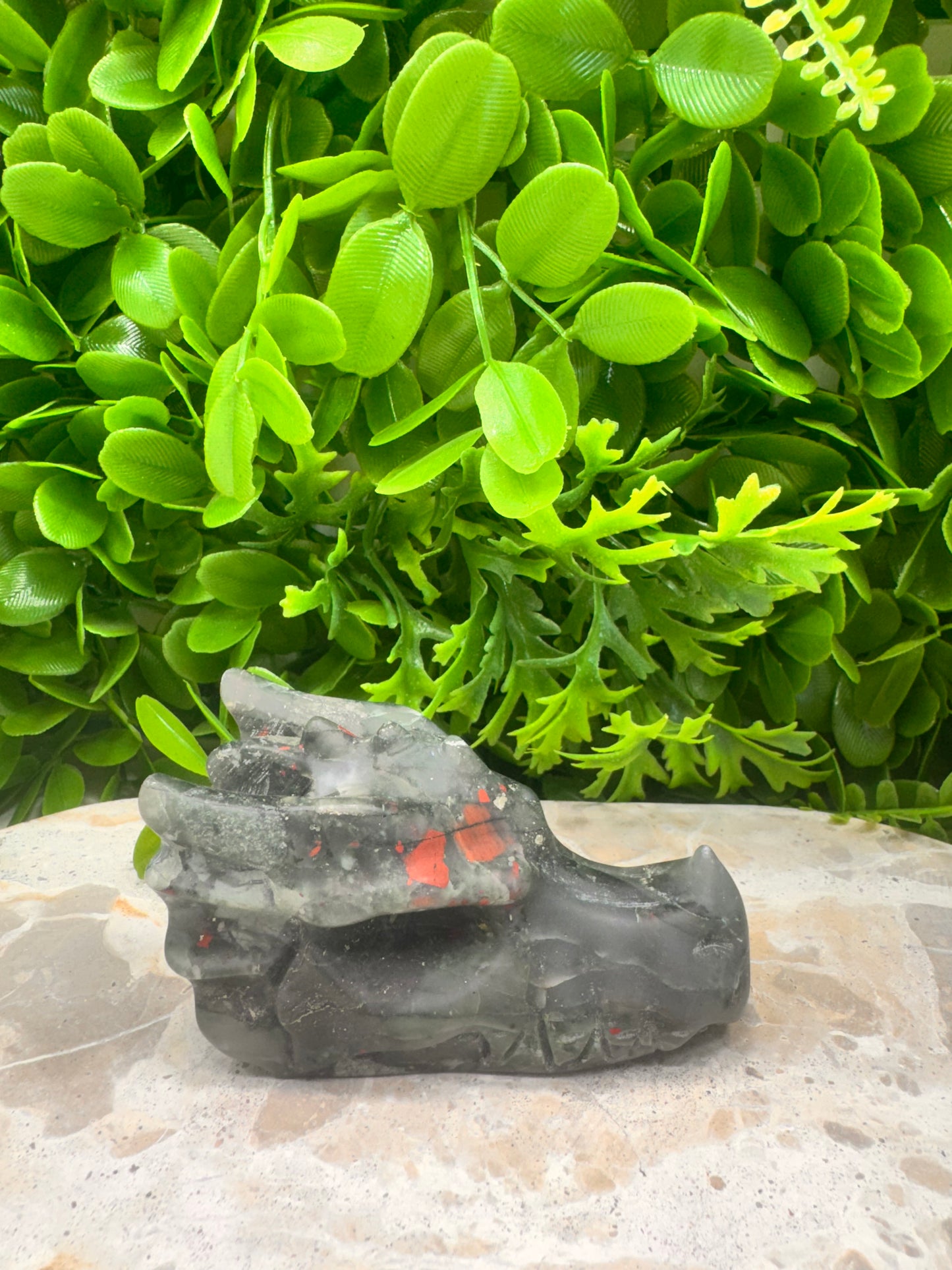 African Bloodstone Dragon Skull 278g