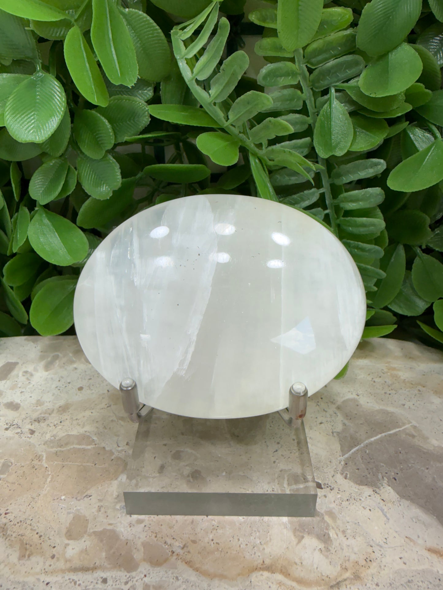 Silky White Calcite palm Stone 144g