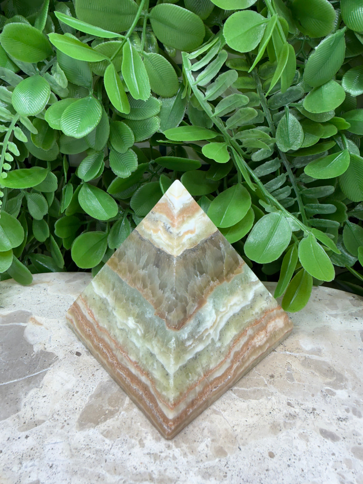 Emerald Kiwi Calcite Pyramid | Balance • Renewal • Harmony