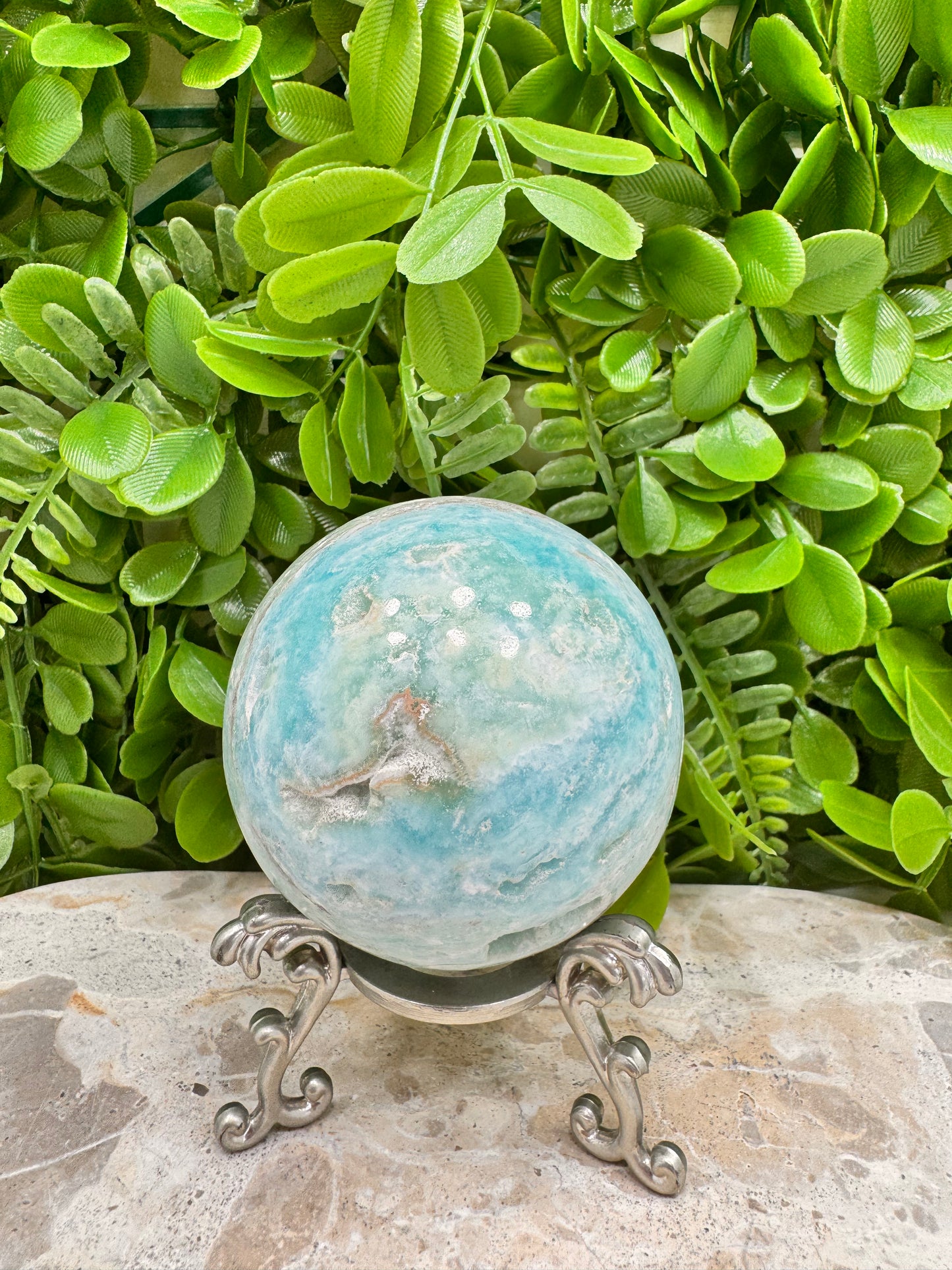 Blue Aragonite Sphere 488g