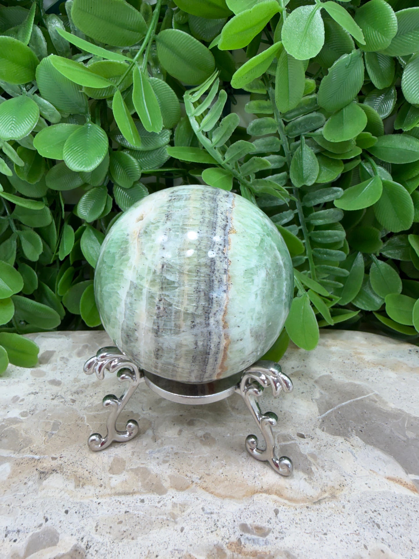 Emerald Kiwi Calcite Sphere 382g