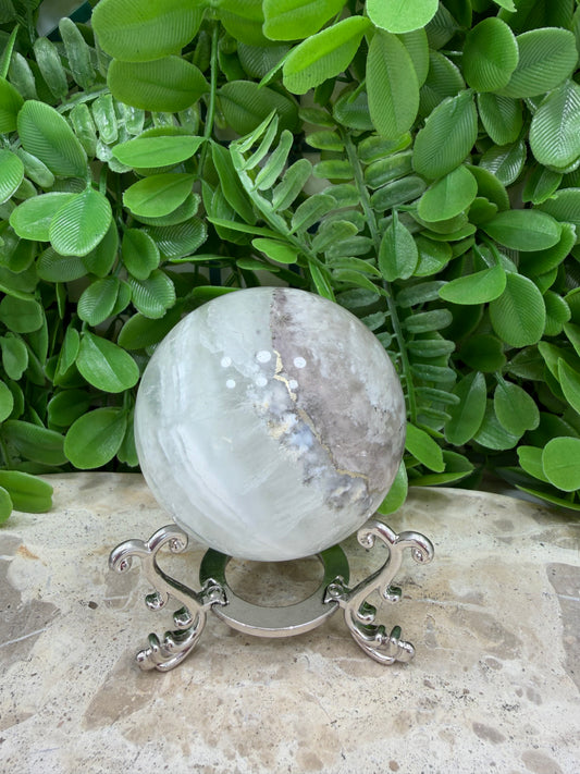 White Fluorite with Pyrite Sphere 394g