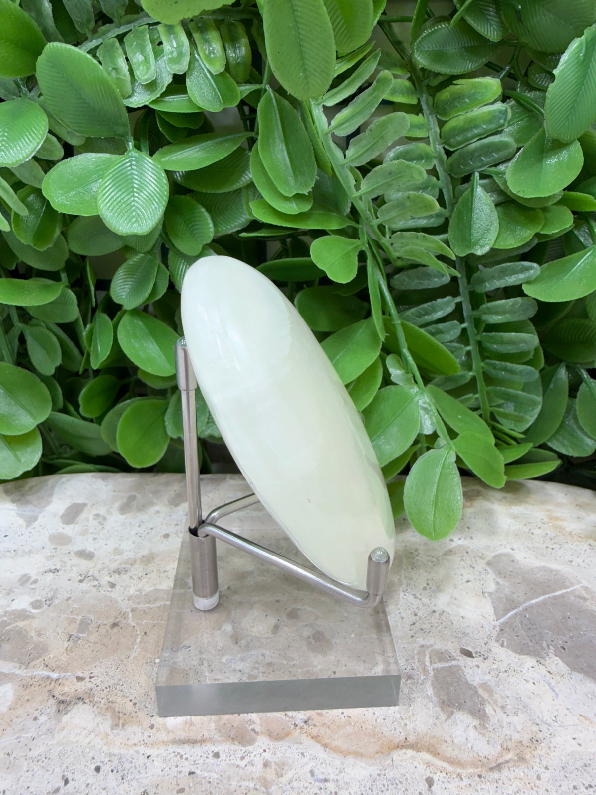 Silky White Calcite Palm stone 162g