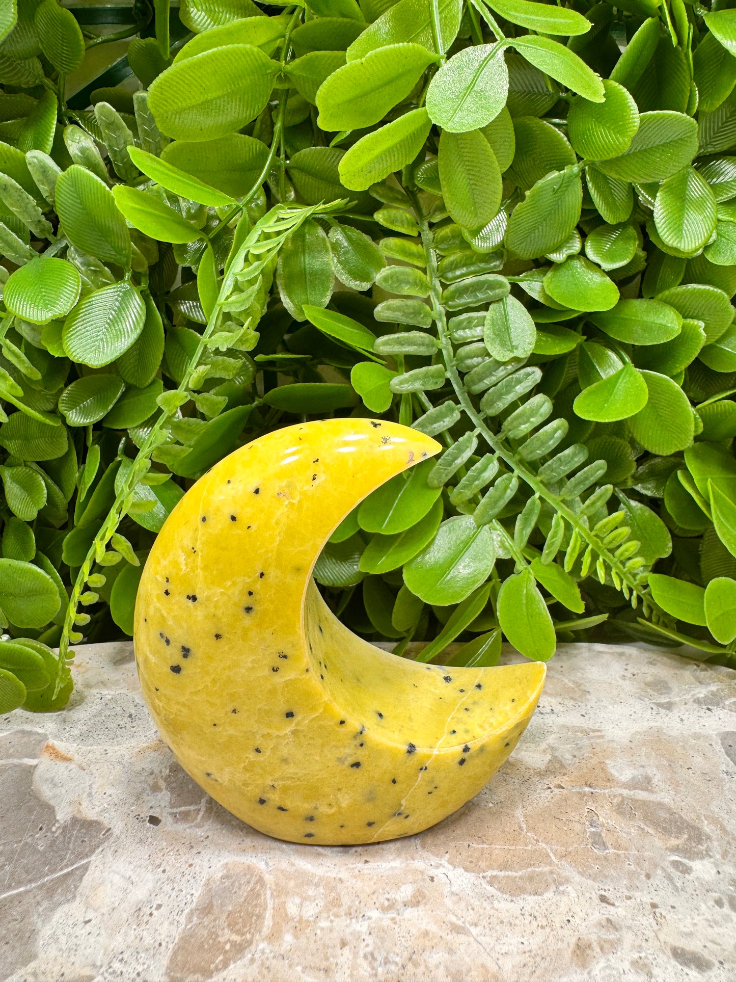 Yellow Jade with Hematite Moon 214g