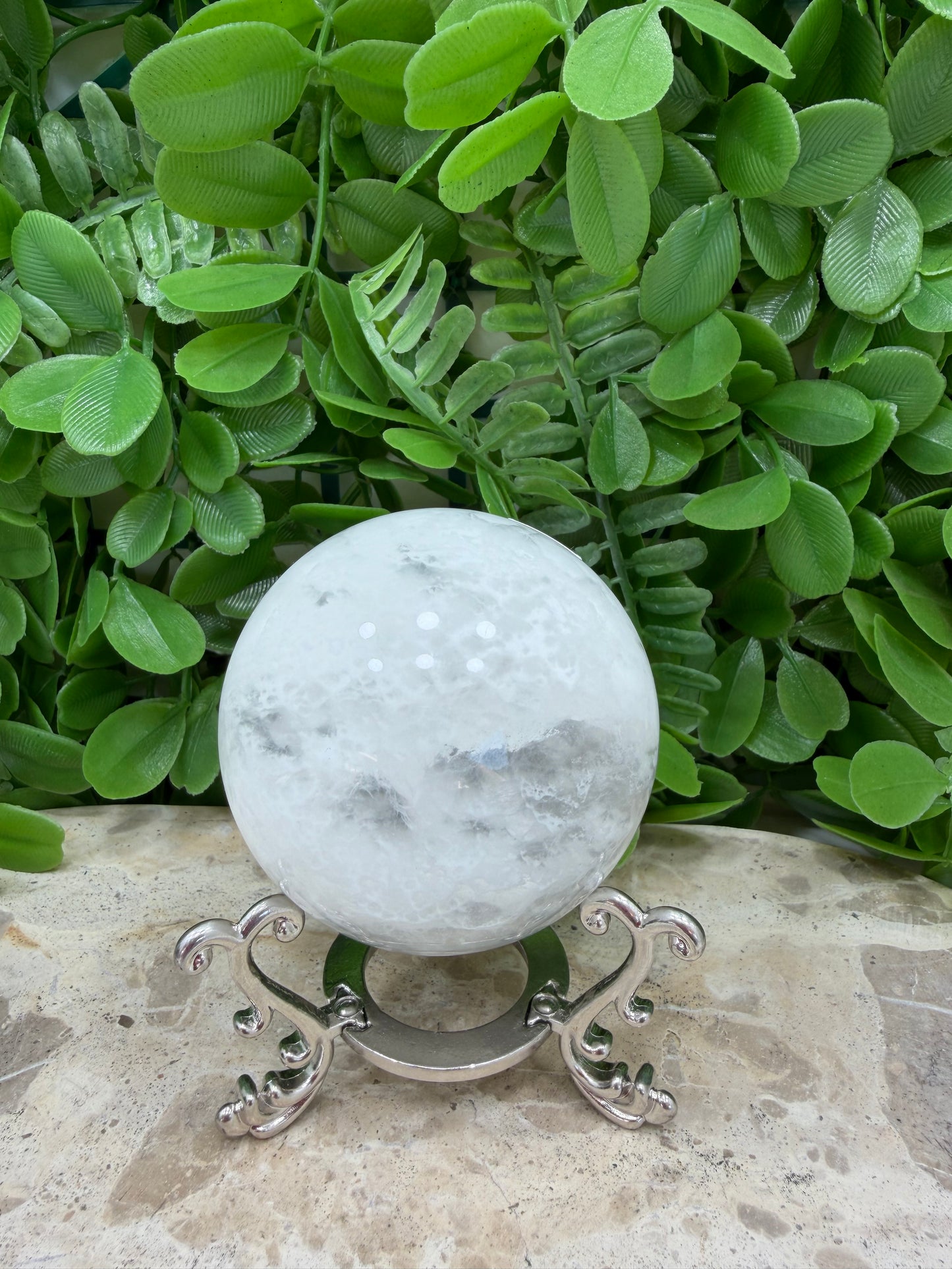White Fluorite with Pyrite Sphere 394g
