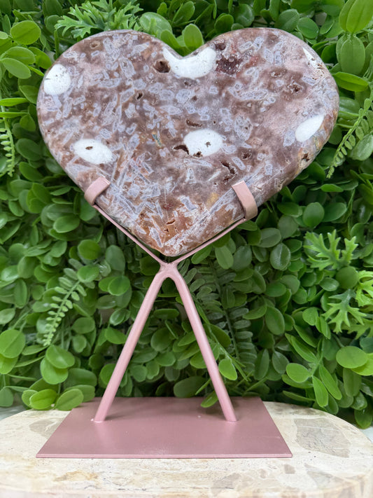 Pink Amethyst Rutile Heart with Stand 2252g