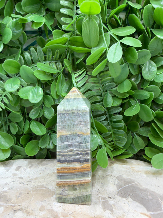 Emerald Kiwi Calcite Tower | Balance • Renewal • Harmony