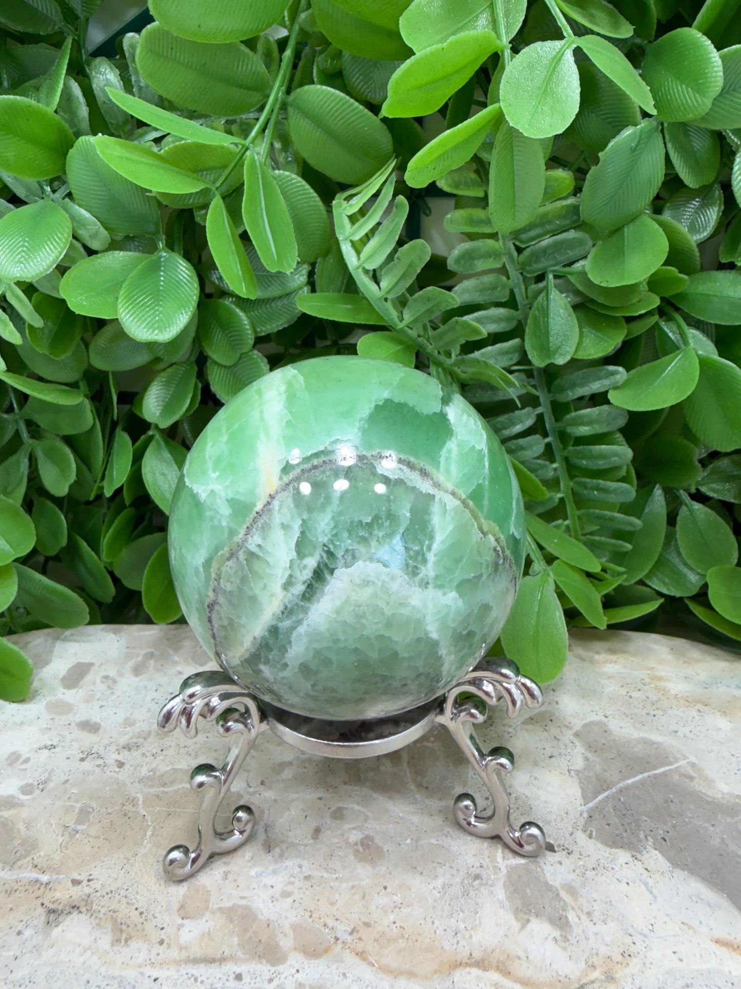 Emerald Kiwi Calcite Sphere 404g