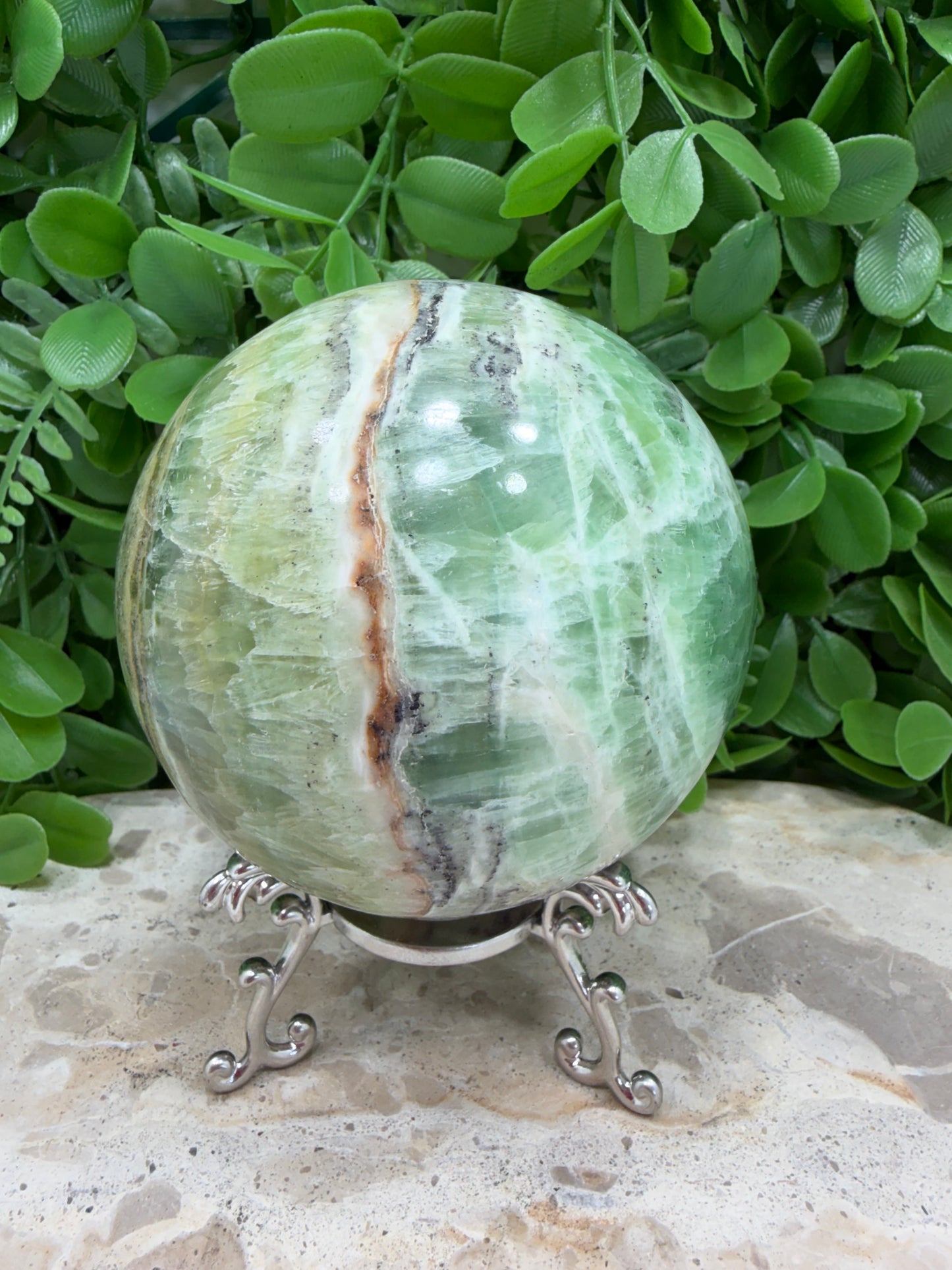 Emerald Kiwi Calcite Sphere 1122g