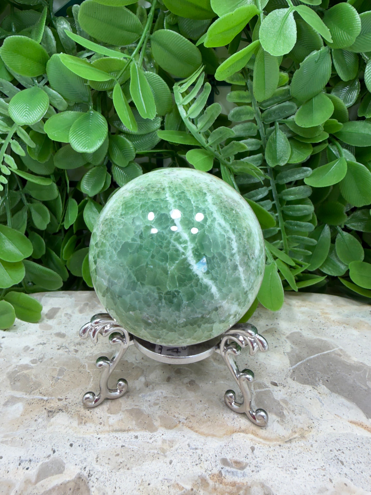 Emerald Kiwi Calcite Sphere 382g