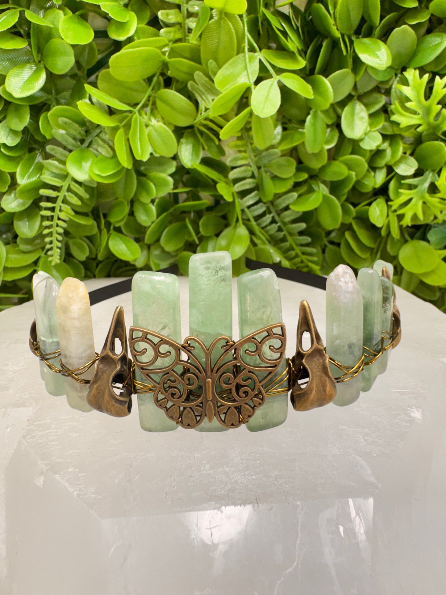 Green Fluorite Butterfly Raven Tiara 118g