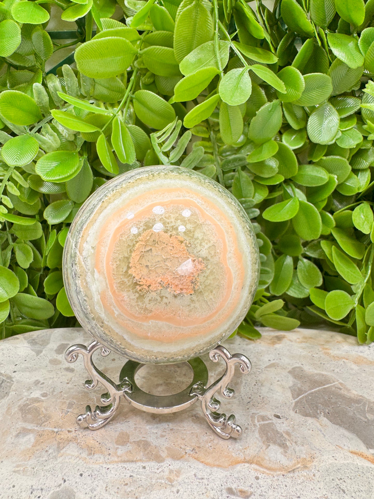 Emerald Kiwi Calcite Sphere 662g