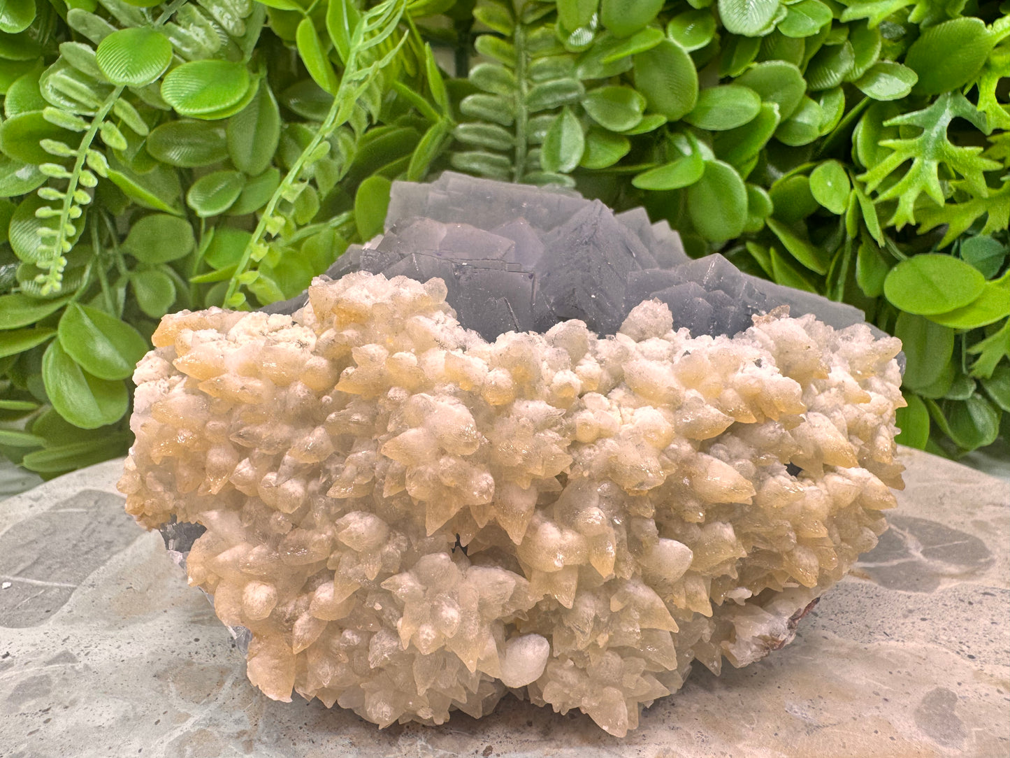 Blue Cubed Fluorite And Dog Tooth Specimen 1640g
