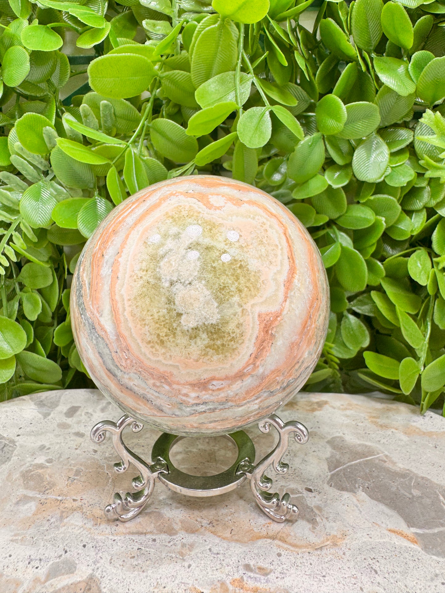 Emerald Kiwi Calcite Sphere 948g