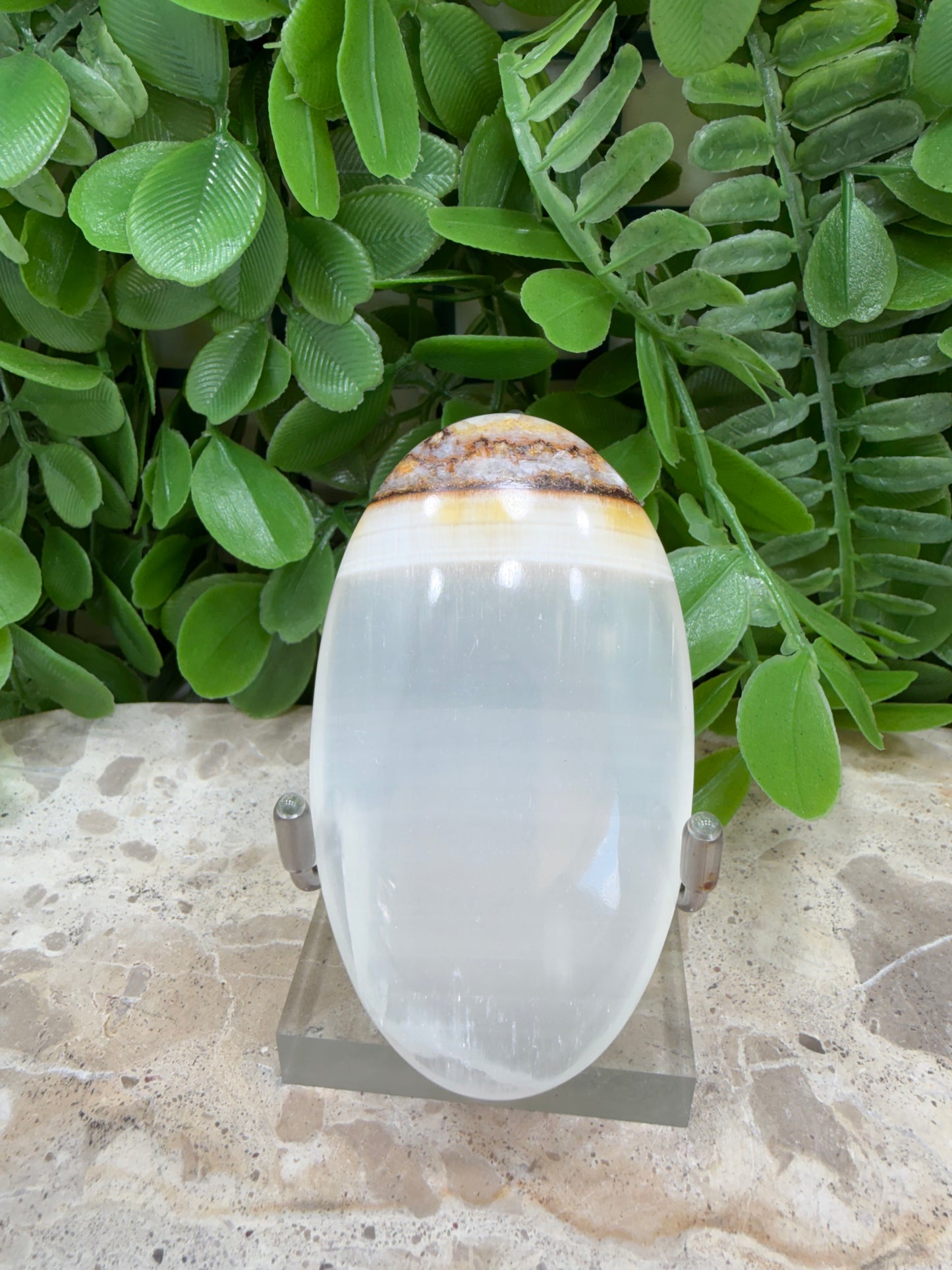 Dendritic Silky White Calcite Palm Stone 96g