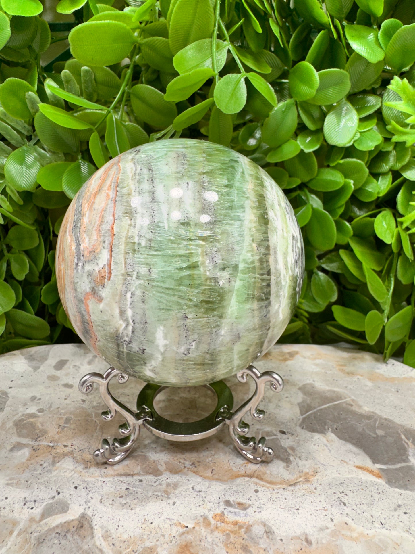 Emerald Kiwi Calcite Sphere 948g