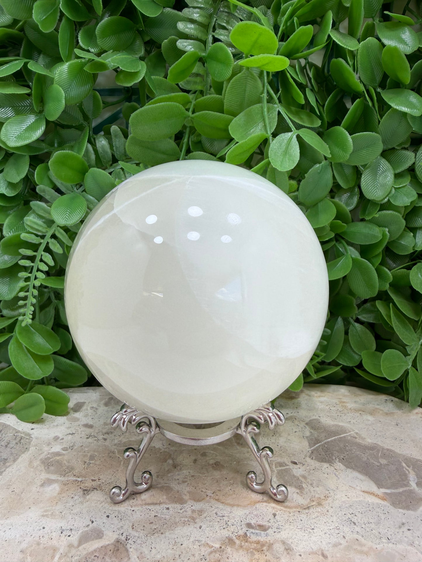Silky White Calcite Sphere 1548g