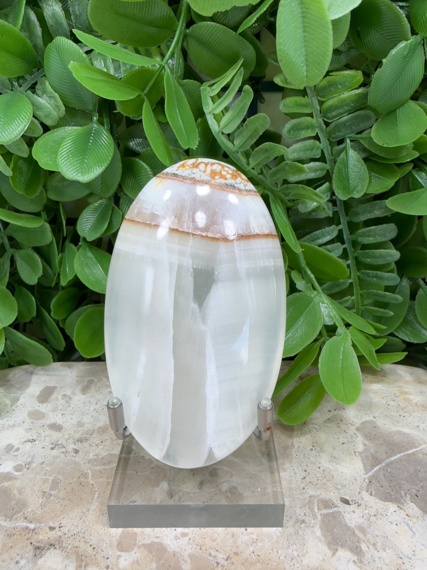 Dendritic Silky White Calcite Palm Stone 152g