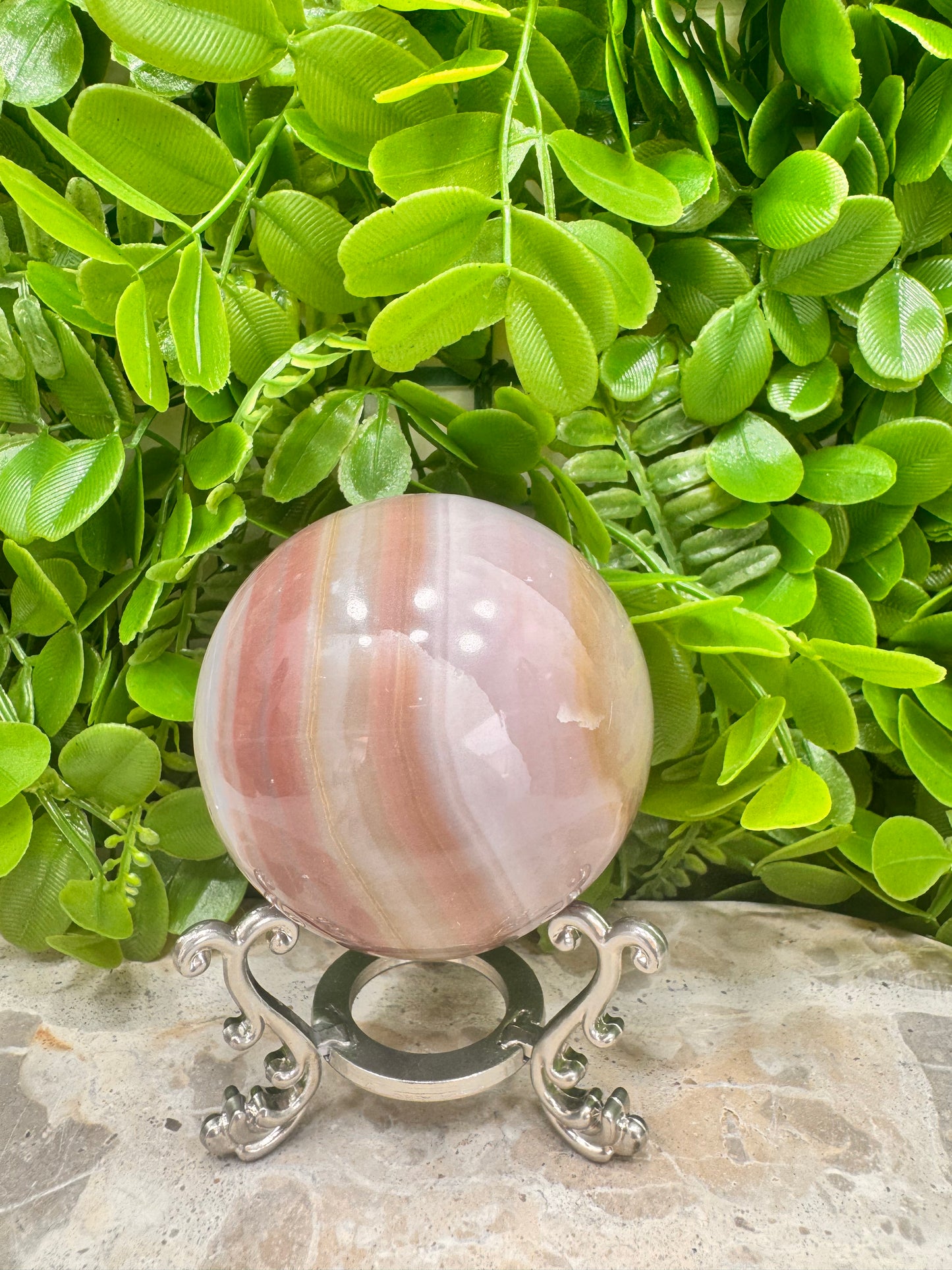 Pink Pistachio Calcite Sphere 506g
