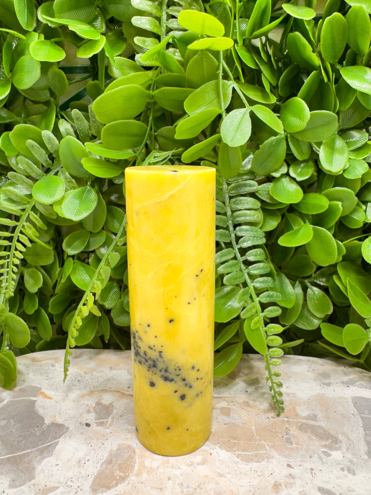 Yellow Jade with Hematite Cylinder 306g