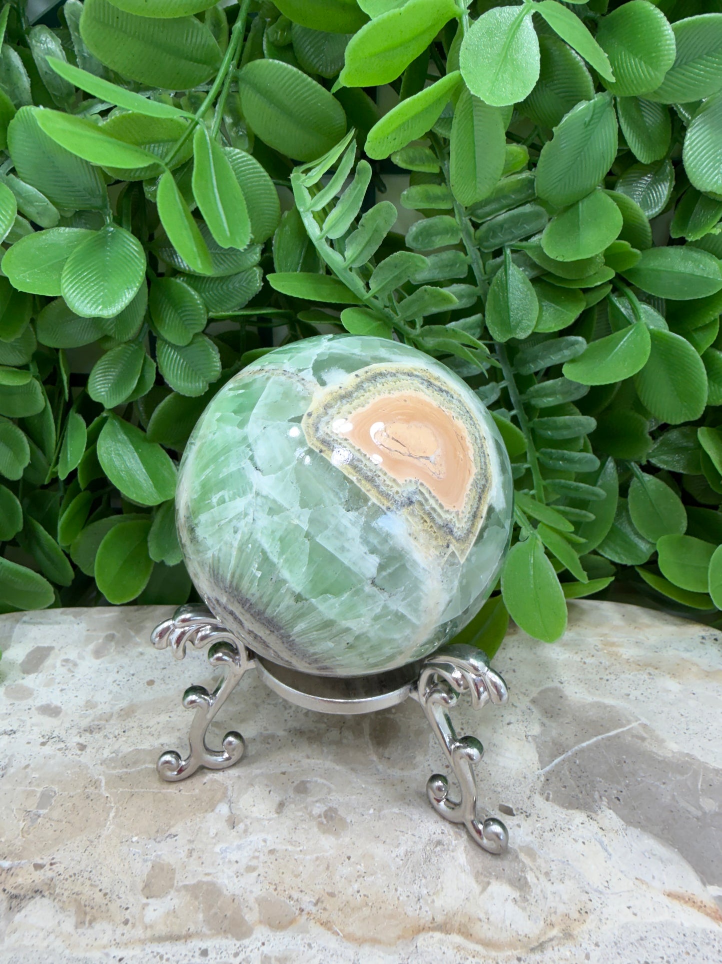Emerald Kiwi Calcite Sphere 376g