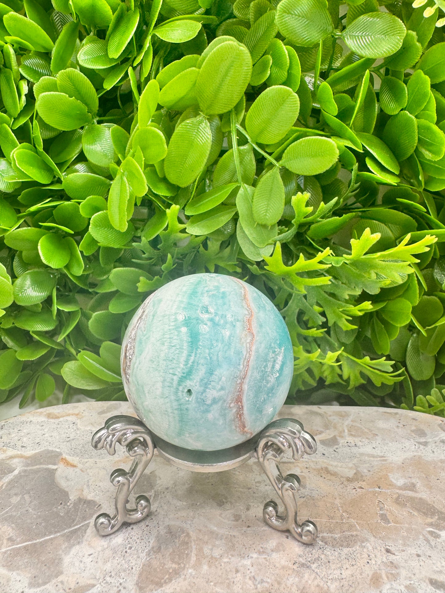 Blue Aragonite with Smithsonite Sphere 262g