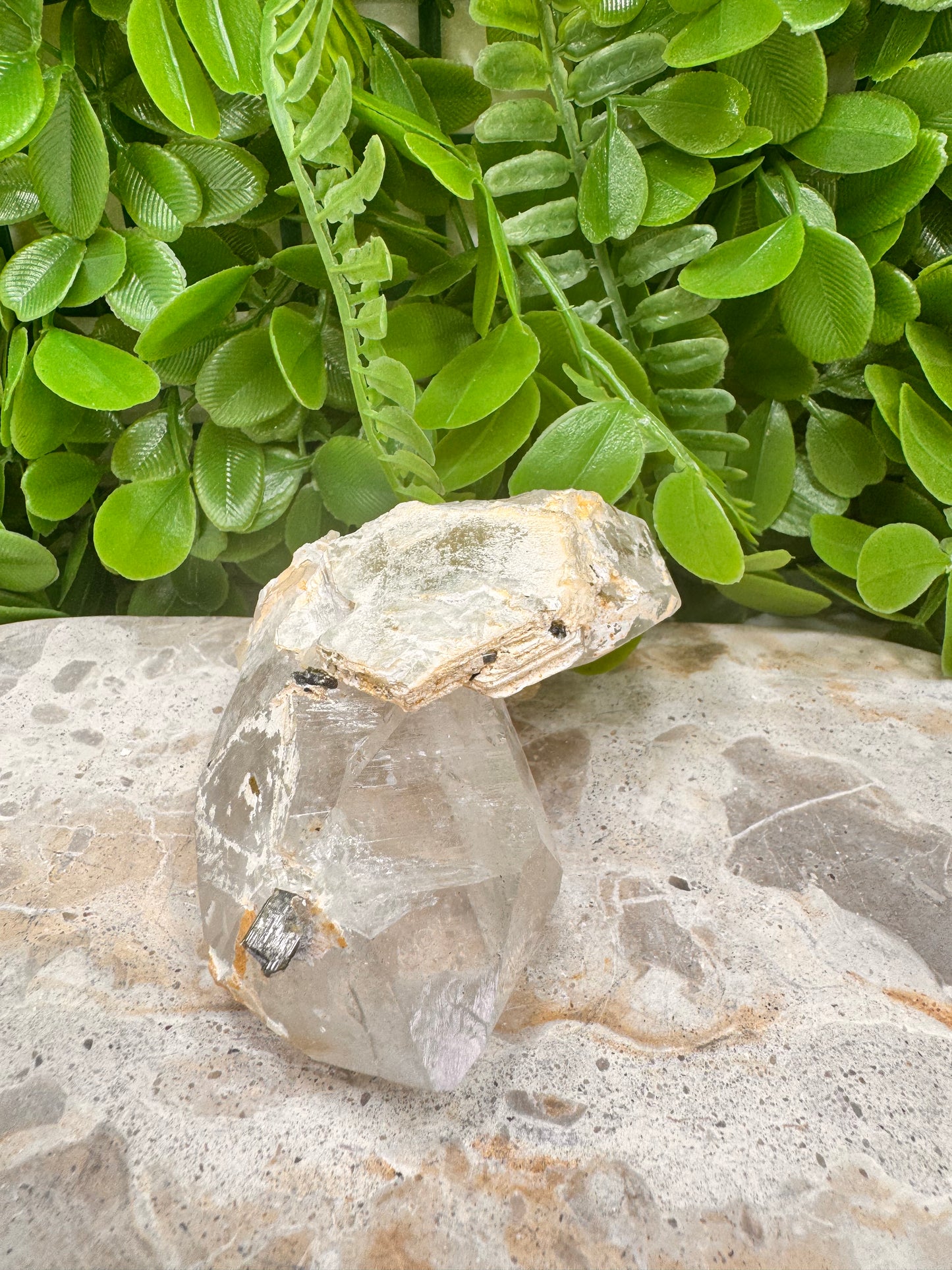 Clear Quartz On Golden Mica With Green Tormaline Rutile 262g