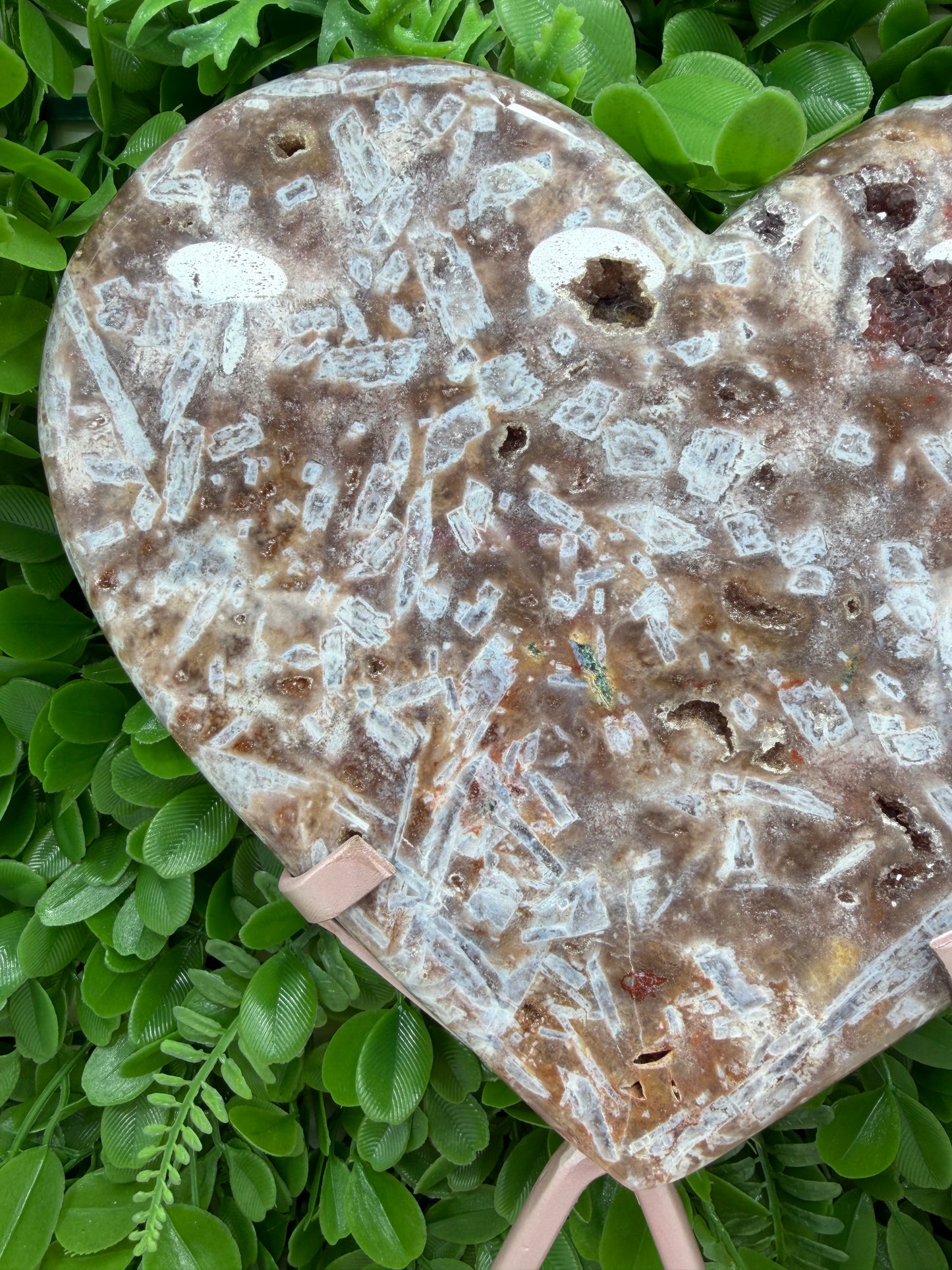 Pink Amethyst Rutile Heart with Stand 2252g