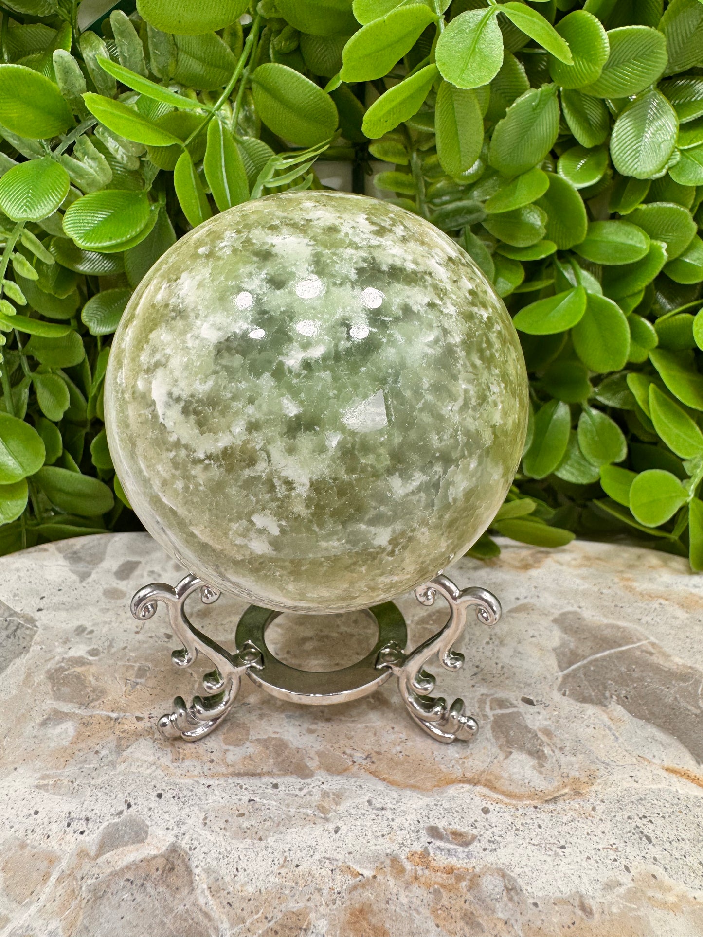 Emerald Kiwi Calcite Sphere 768g