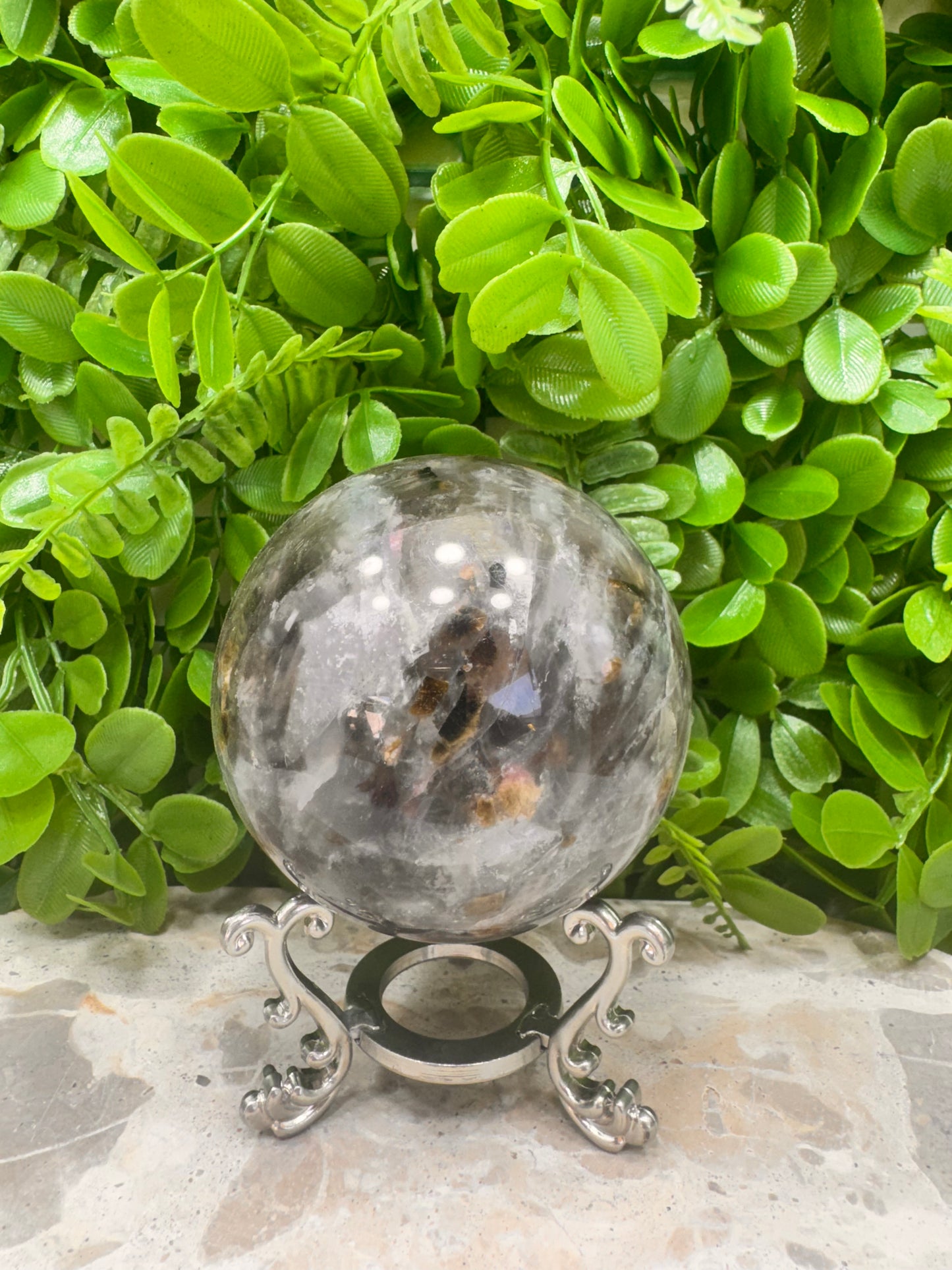 Smokey Quartz/Aquamarine/Tourmaline Sphere 716g