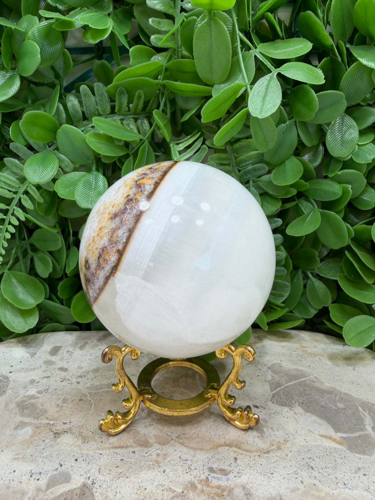 Dendritic Silky white Calcite Sphere 812g
