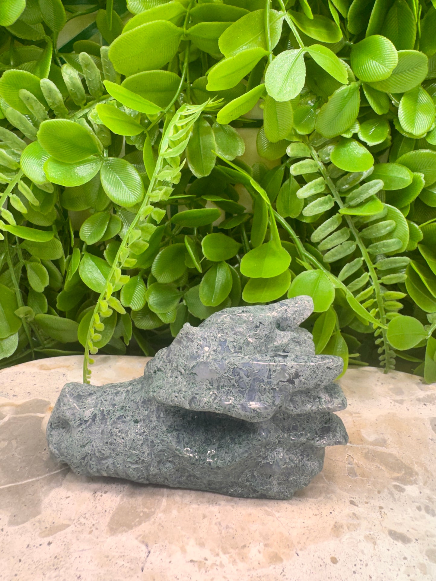 Moss Agate Dragon Skull 270g