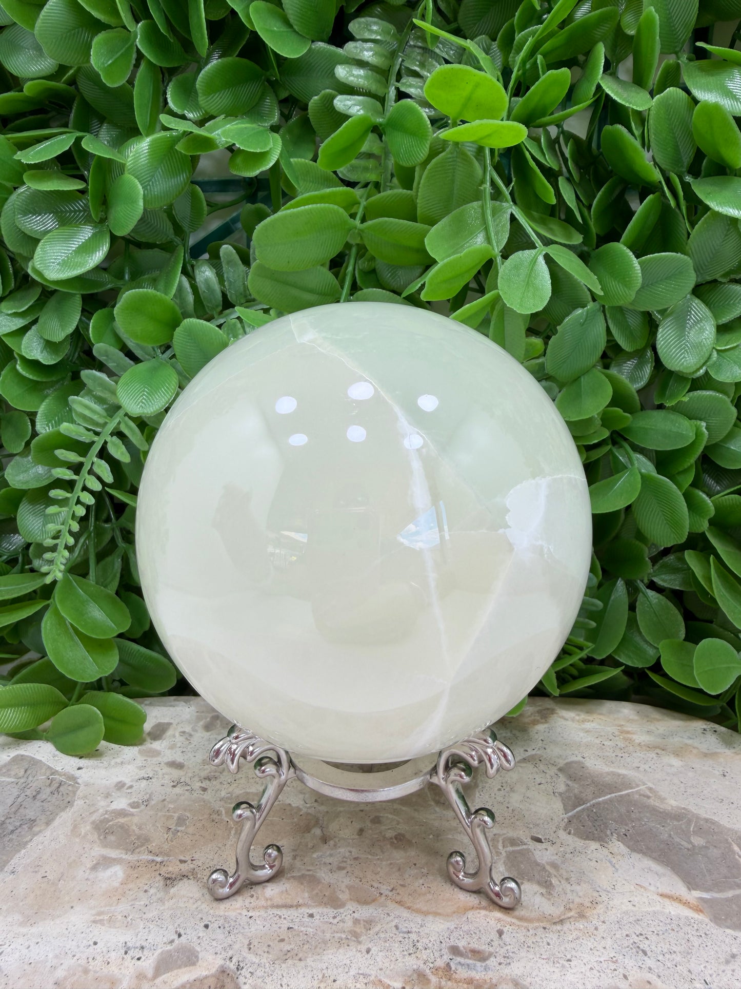 Silky White Calcite Sphere 1548g