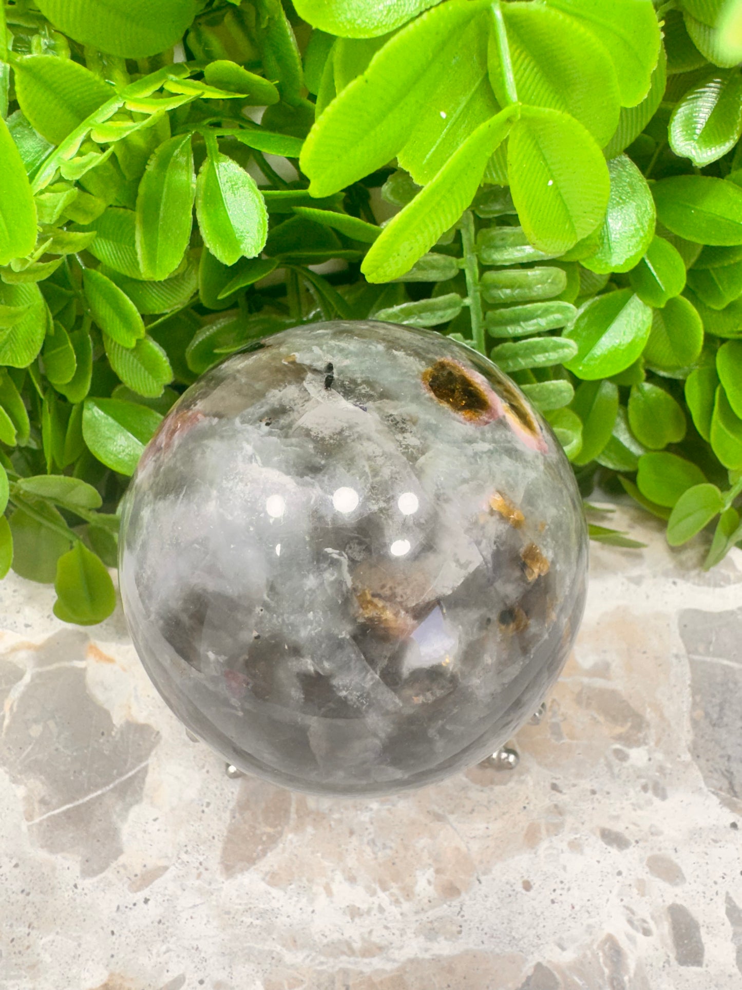 Smokey Quartz/Aquamarine/Tourmaline Sphere 716g