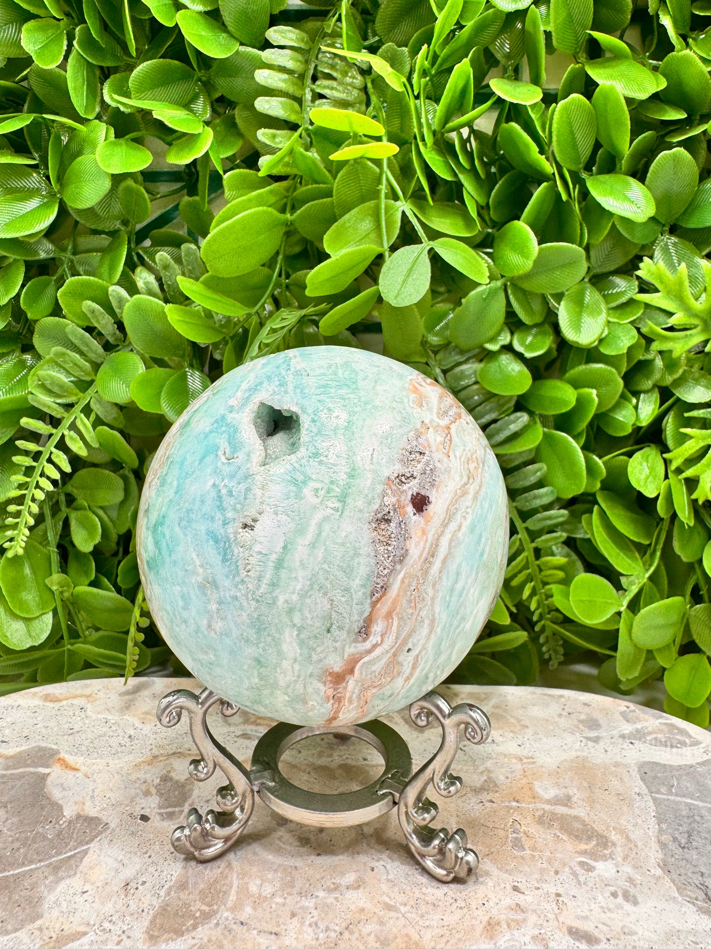 Blue Aragonite Sphere 834g