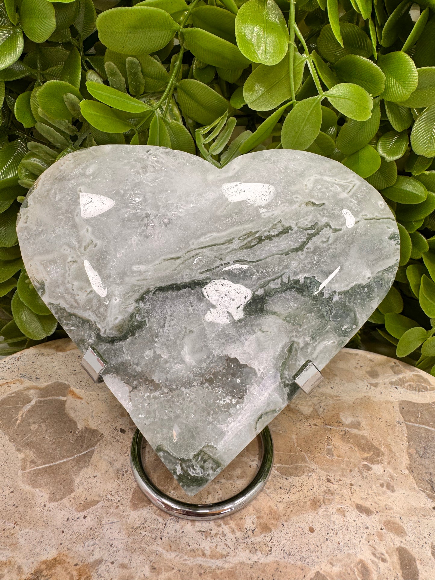 Moss Agate Druzy Heart 528g